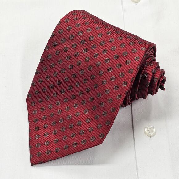 JZ RICHARDS Necktie Men's Red Silk Tie Designer Stylish Geometric Circles 60"X4" - Picture 1 of 8